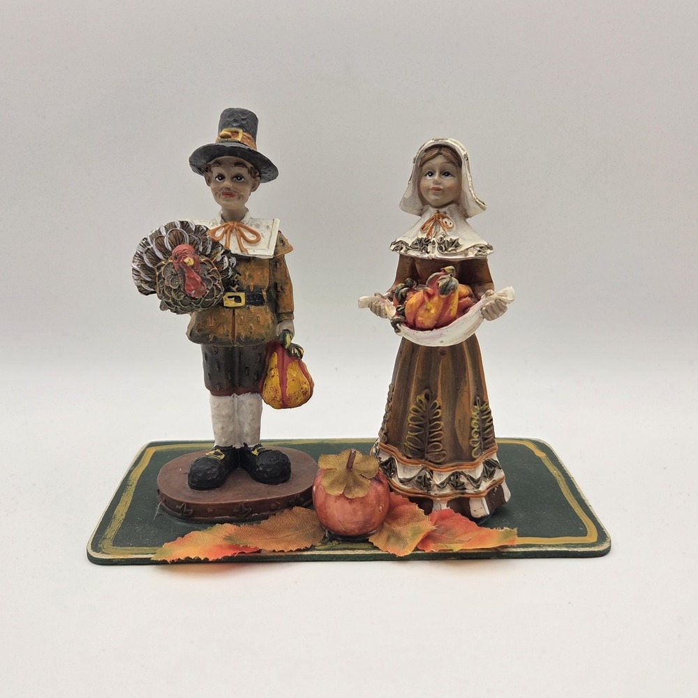 Vintage Thanksgiving Pilgrim Figurines Set Turkey Harvest Table Decor Fall‎